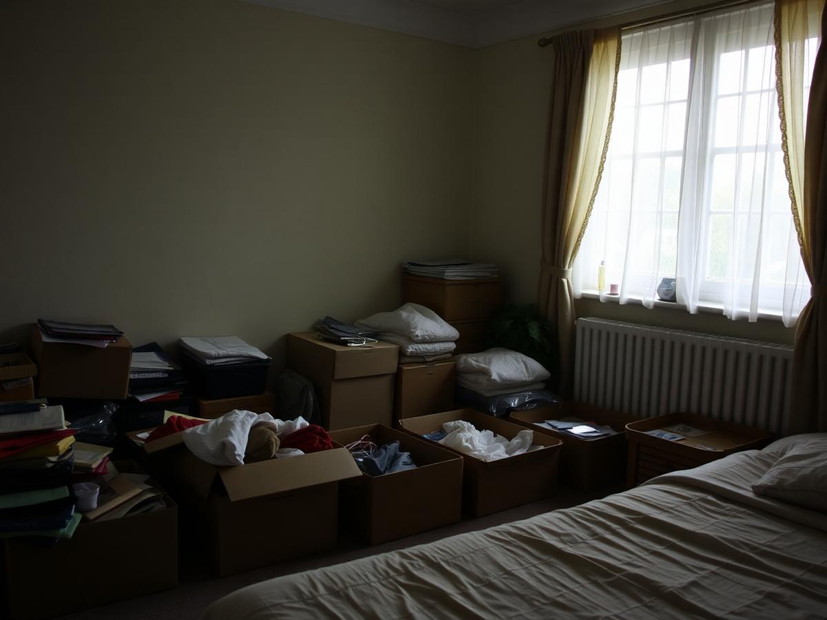 Personal belongings carefully sorted into boxes during a bereavement clearance